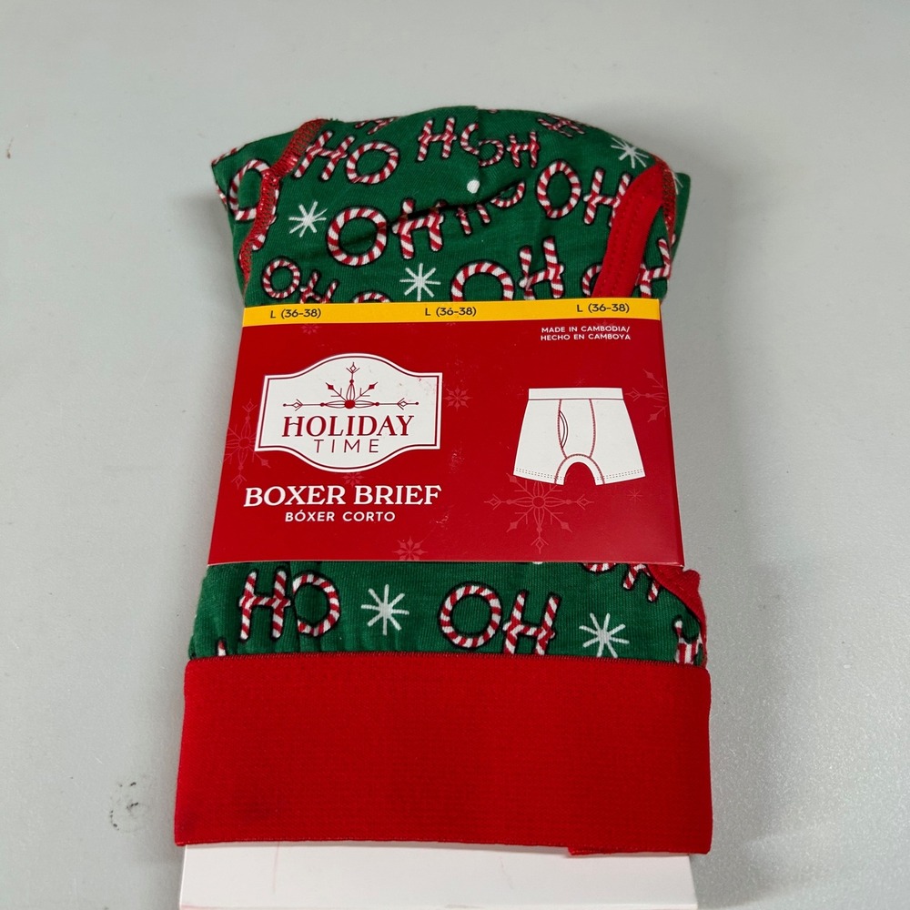 Holiday Time Boxer Briefs Christmas Candy Cane Ho Ho‎ Ho Mens Large 36-38 NWT